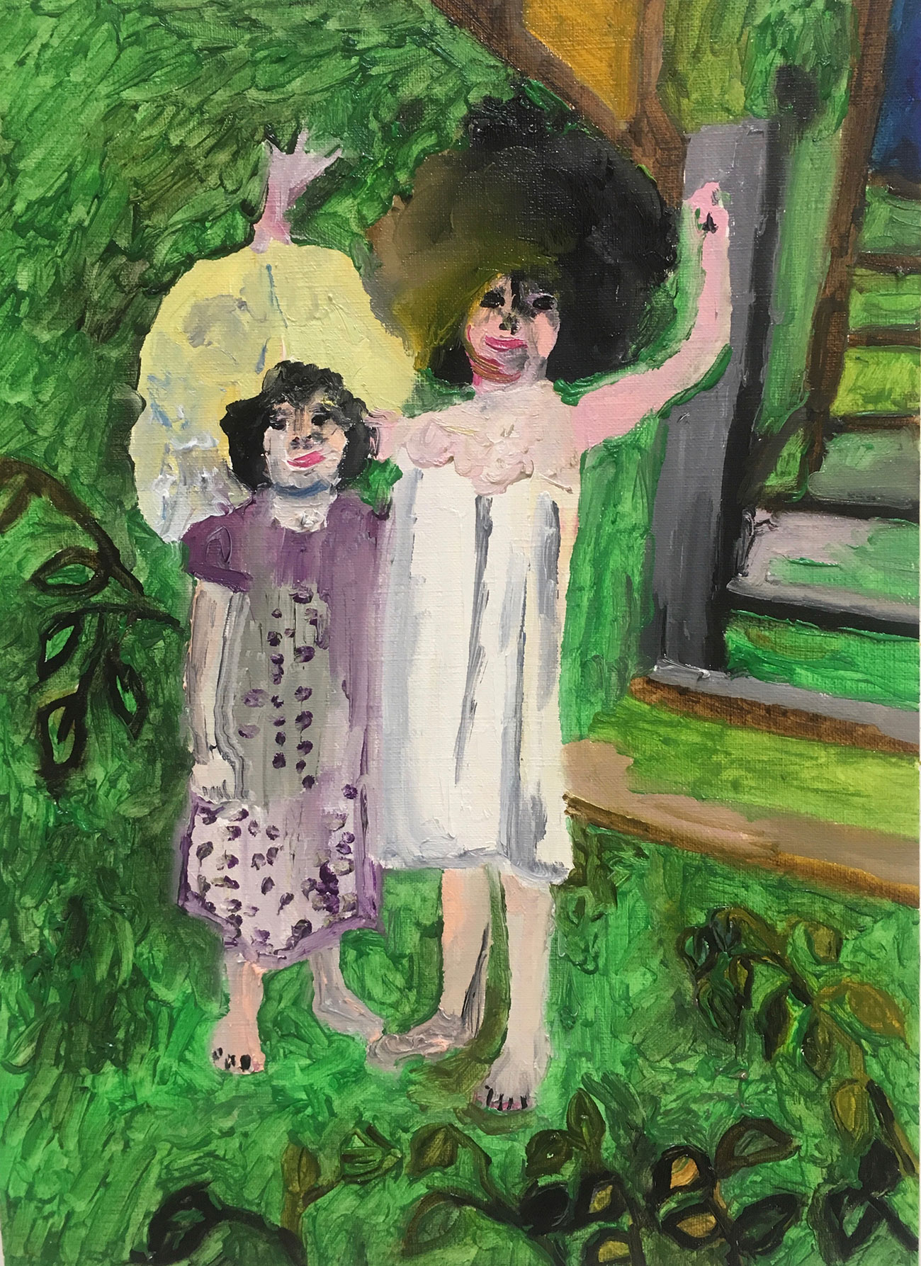 Clara y Vera casa de Henry, 2018 Oil on paper 30.48 x cm 23.50 cm