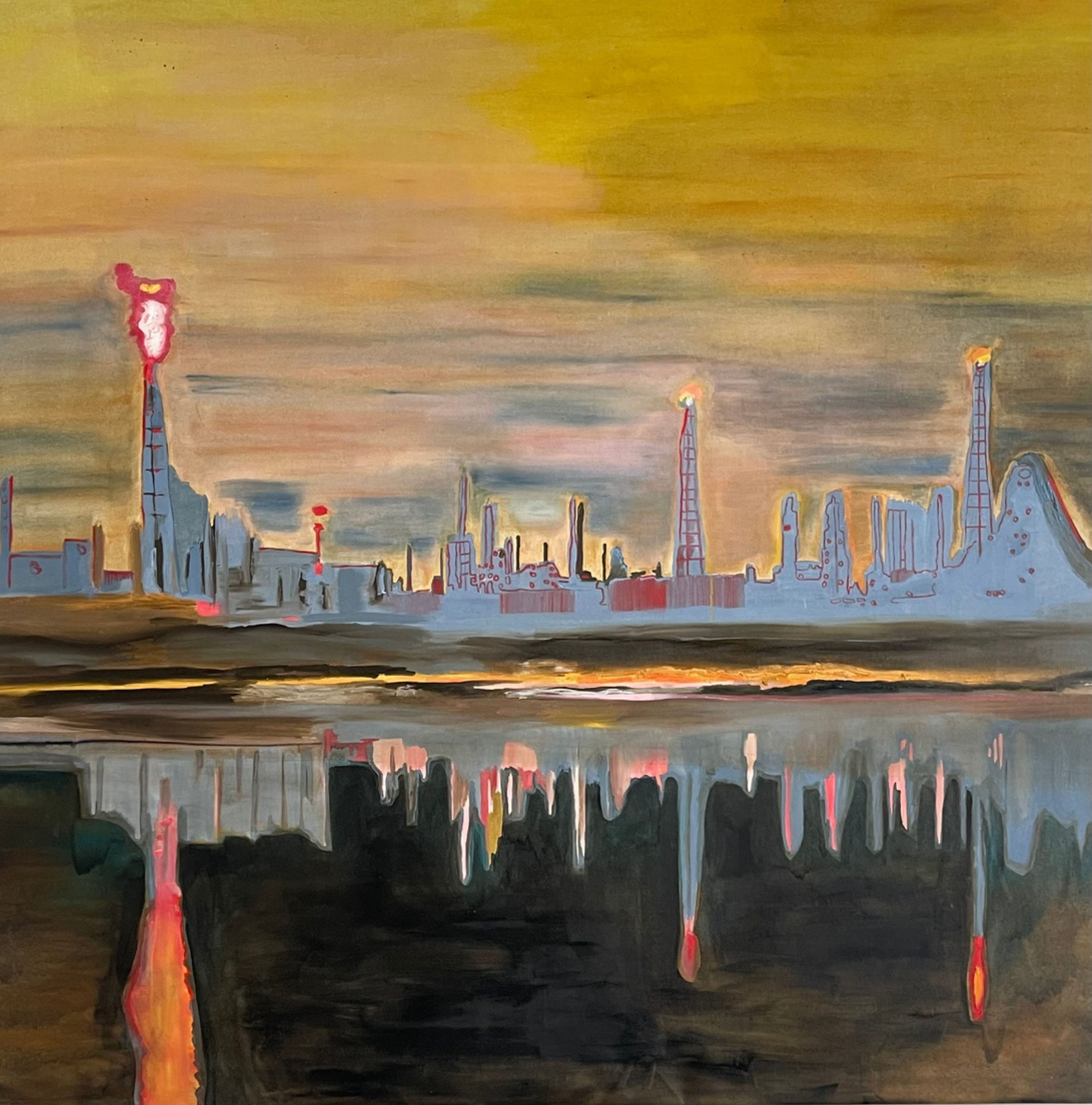 Refinery, 2022 - Oil on canvas 77.5 x 77.2 in (196.8 x 196 cm)